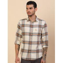 Cantabil Breathable and Soft with Color Fastness Regular Fit Checks Ivory Shirt