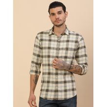 Cantabil Breathable and Soft with Color Fastness Regular Fit Checks Ivory Shirt