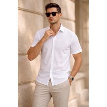 Parcel Yard Men's Casual Plain Half Sleeve Regular Fit Cotton White Shirt