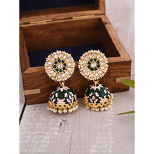 VIRAASI Dark Green Ethnic Handcrafted Meenakari Jhumka Earrings for Women and Girls