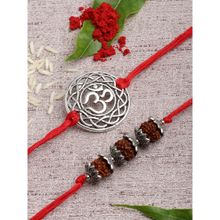 PANASH Men Set Of 2 Silver-Toned Om & Rudraksha Rakhi With Roli Chawal