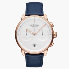 Nordgreen Pioneer 42mm Men Watch, Rose Gold White Dial with Navy Leather Watch Strap