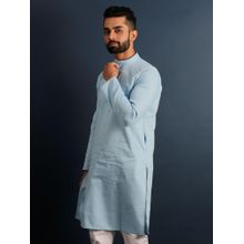Lightpole Men Ferozi Straight Solid Blue Kurta