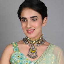 FIDA Ethnic Silver Plated Mirror & Meenakari Yellow Choker Necklace for Women