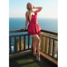 Keepfit Women's Ruffled Neck Red Swimsuit