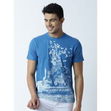 Huetrap Mens Printed Round Neck Blue T-Shirt