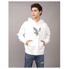 American Eagle Men White Logo Graphic Hoodie