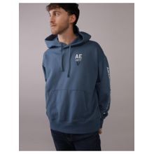 American Eagle Men Blue Logo Graphic Hoodie