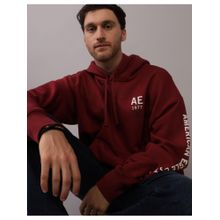 American Eagle Men Maroon Logo Typogrpahy Hoodie