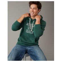 American Eagle Men Green Logo Typogrpahy Pullover Hoodie