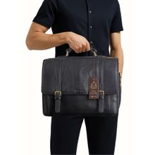 Hidesign ANDRE 4215 Genuine Leather Men Black Briefcase with Detachable Strap