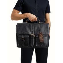 Hidesign CASTELLO Genuine Leather Men Black Briefcase with Detachable Strap