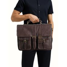 Hidesign CASTELLO Genuine Leather Men Brown Briefcase with Detachable Strap