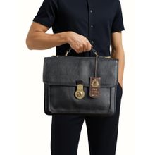 Hidesign LUCCA Genuine Leather Men Black Briefcase with Detachable Strap