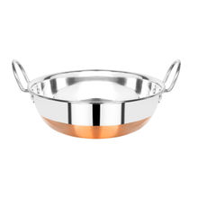 Omega Stainless Steel Copper Bottom Kadai - 19.5 cm, 1.2 Ltrs Gas Stove Friendly