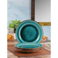 VarEesha Peacock Blue Hand Painted Ceramic Dinner Plates Set of 4