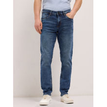 THE BEAR HOUSE Mens Mid Blue Slim Fit Cotton Jeans