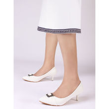 Iconics Women White Rhinestone Detail Kitten Heel Pumps