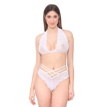 N-Gal Women'S Sheer Floral Lace Underwear Halter Bra Strappy Panty Set - White