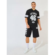 Styli Men Black Nfl 49-Ers Mesh Oversized Athleisure T-Shirt with Shorts (Set of 2)