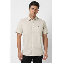 Van Heusen Men Beige Slim Fit Solid Half Sleeves Casual Shirt