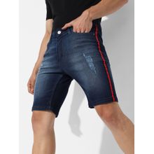 CAHOOT Men Side-Striped Dark-Wash Denim Shorts