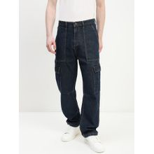 necked Men Blue Relaxed Fit Cargo