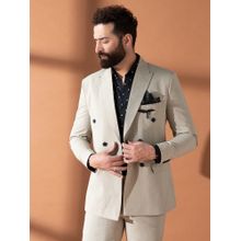 MR BUTTON Men Beige Solid Double-Breasted Blazer