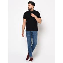 98 Degree North Men Cotton Lycra Polo Neck T-Shirt-Black