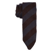 The Tie Hub Striped Grey And Brown Knitted Silk Necktie