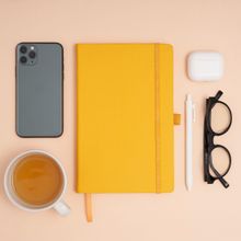 Doodle Collection Pro Series Executive A5 PU Leather Hardbound Ruled Diary with Pen Loop Yellow