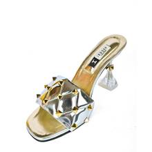 IRUSSH Embellished Gold Studs on Silver Mirror Heels