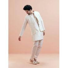 KISAH Men White Embroidered Kurta Jacket Trouser (Set of 3)