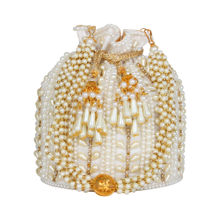 Anekaant Dangle Embellished White & Gold Faux Silk Potli
