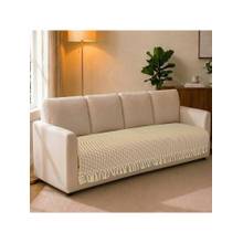 Saral Home Comfy Sofa Cover Cotton Polyester with Fringe - Beige