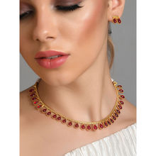 Fida Wedding Handmade Ethnic Temple Gold -Plated Ruby Red Stone Necklace & Earring Jewellery Set