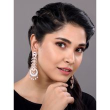 Saraf RS Jewellery Rose Gold White Ad Studded Circular Chandelier Dropdown Earrings
