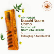 Nat Habit Oil Treated Kacchi Neem Ayurvedic Wooden Comb - Dual Tooth for Detangling & Frizz Control