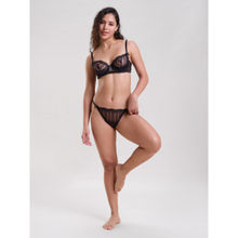 Mysthelle Laced Up Black Satin Sling Bra & Thong (Set of 2)