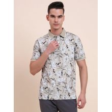 Greenfibre Pure Cotton Green Floral Collar Neck Polo T-Shirt