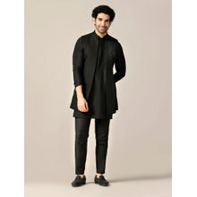 KISAH Men Black Kurta and Jacket with Pant (Set of 3)