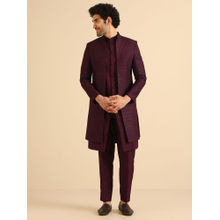 KISAH Men Wine Jacket and Sherwani with Pant (Set of 3)