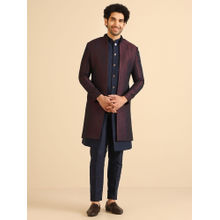 KISAH Men Wine Jacket and Sherwani with Pant (Set of 3)