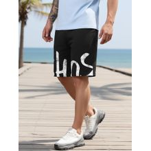 Bewakoof Men's Black Chaos Typography Oversized Shorts