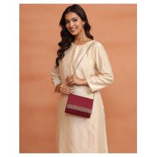 Fabindia Maroon Hand Embroidered Clutch