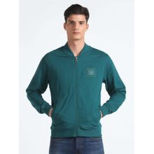 Flying Machine High Neck Solid Teal Sweatshirt