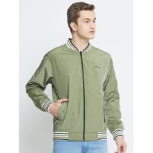 Okane Olive Solid Nylon Reversible Bomber Jacket