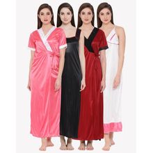 Clovia Pack of 2 Satin Long Nighty and Robe - Multi-Color