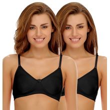 Clovia Pack of 2 Cotton Rich Non-Padded Wirefree T-shirt Bra in Multicolor - Black