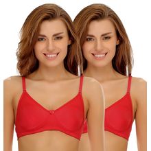 Clovia Pack of 2 Cotton Rich Non-Padded Wirefree T-shirt Bra in Multicolor - Red